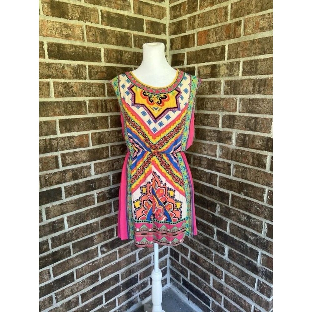 Flying Tomato Sleeveless Vibrant Colorful Artsy Boho Mini Dress Size M Eclectic